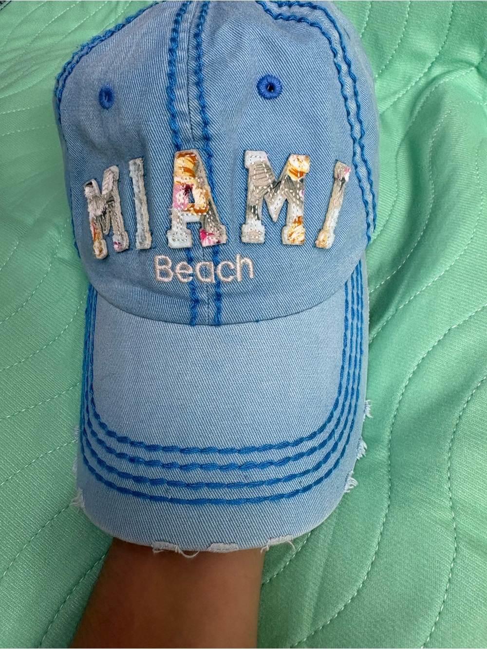 Miami Beach Embroidered Cap - Light Blue